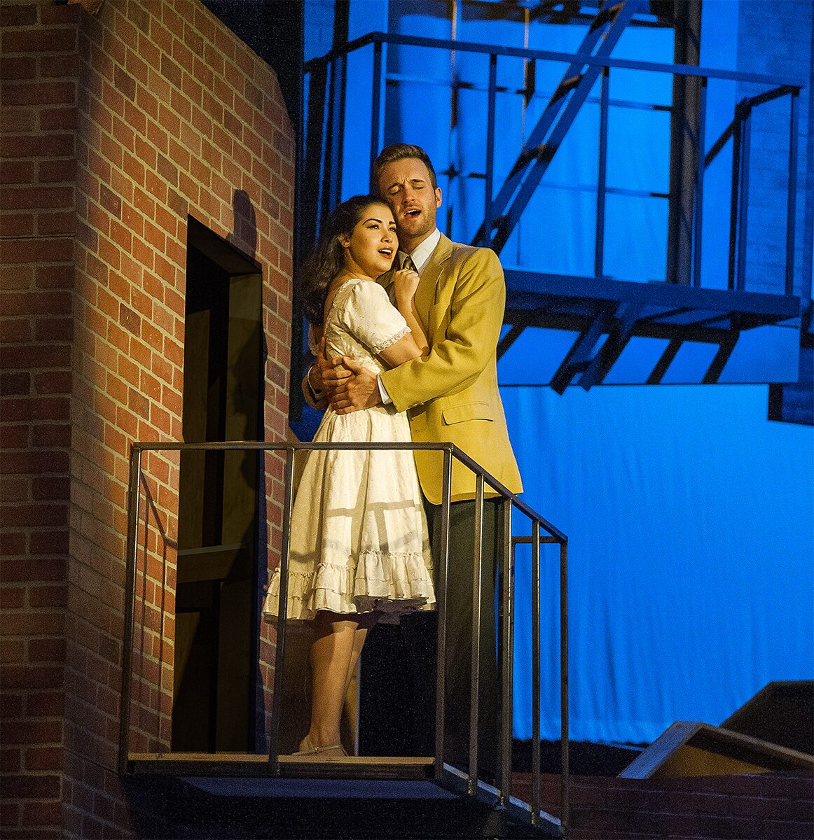 Sarah Amengual as Maria and Tim Quartier as Tony in Actors’ Playhouse at the Miracle Theatre’s production of West Side Story. Photo by George Schiavone.