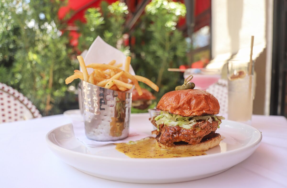 The Gramercy New Restaurant in Coral Gables crispy fried chicken sandwich with fries
