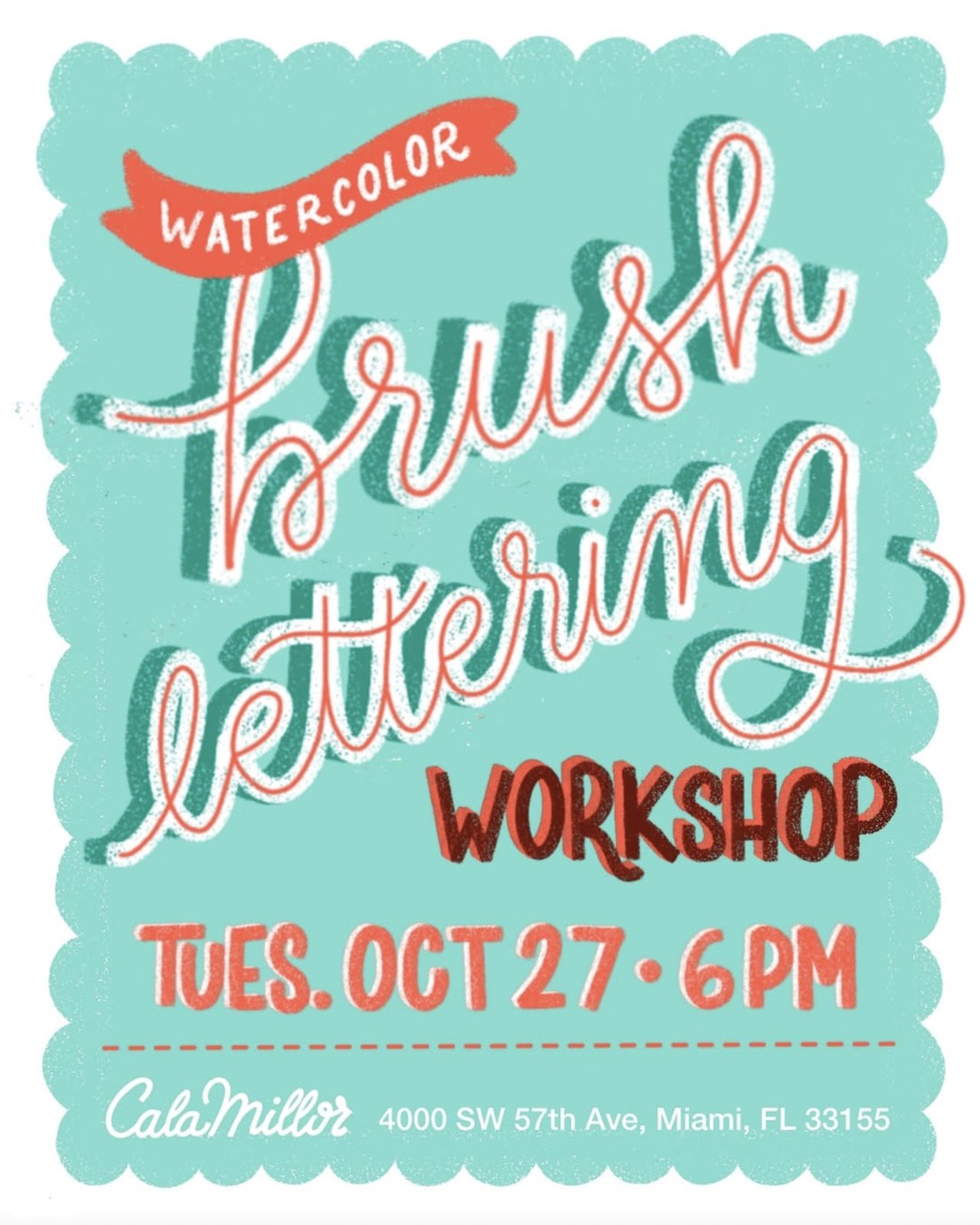 Brush Lettering Workshop in Miami: Watercolor Script and Tapas at CalaMillor